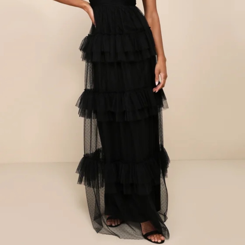 Pure Radiance Black Mesh Swiss Dot Tiered Maxi dress small - Picture 3 of 7